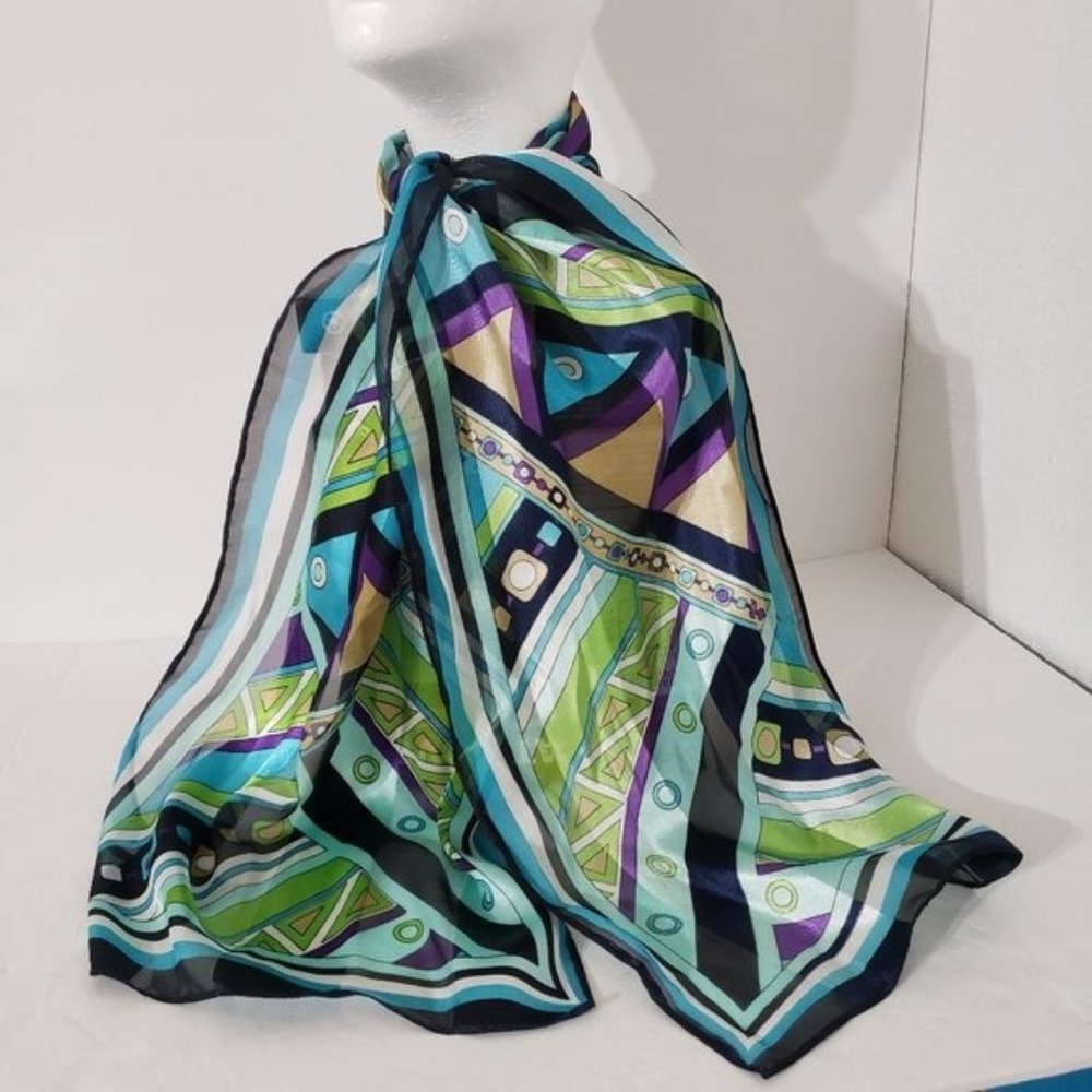 Fashion Geometric Spring Scarf Multi-Color Purple Blue Green Gold  56"L X 13"W